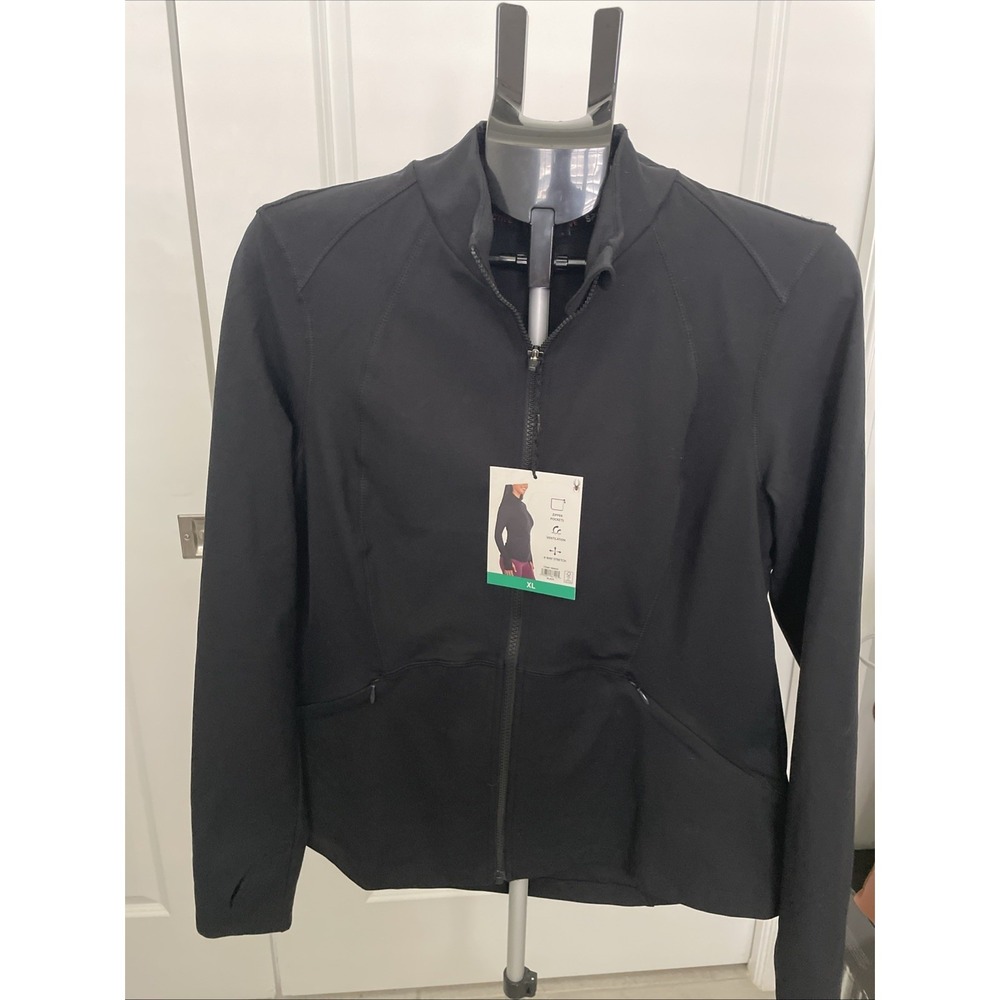 Spyder Active Womens XL Black Full Zip Performance Jacket 4-Way Stretch NWT